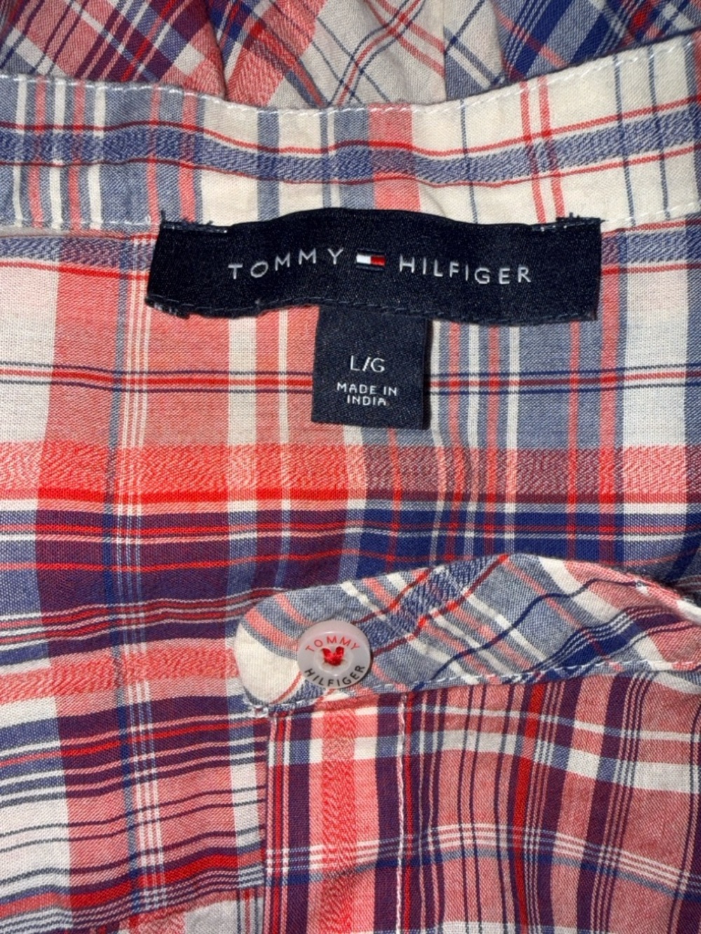 Tommy Hilfiger Red Navy White Plaid Button-Up Shirt - Picture 5 of 6